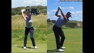 Justin Thomas golf swing  Long Iron faceon amp downtheline July 2017 [upl. by Ahsinot]